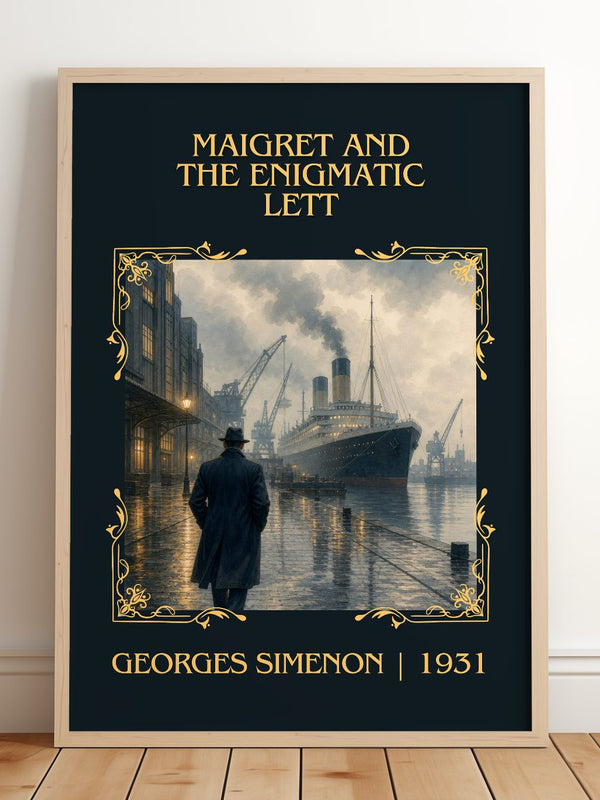 Maigret And The Enigmatic Lett Classic Book Art Print by G. Simenon – framed print leaning on a wooden floor
