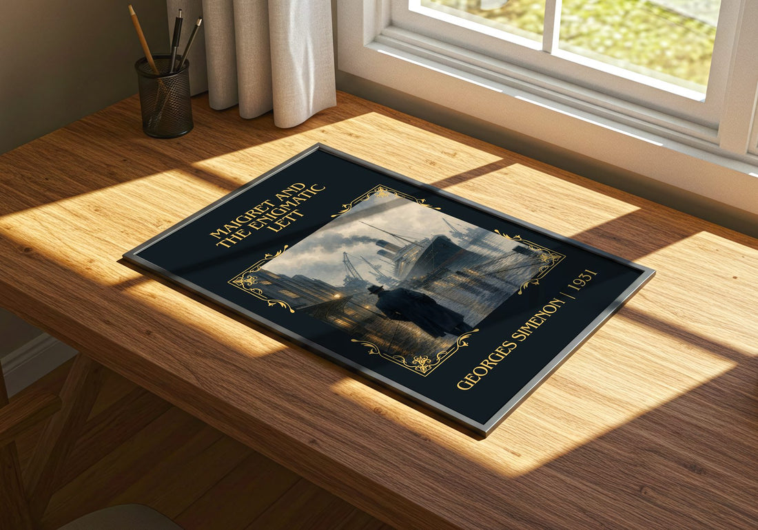 Maigret And The Enigmatic Lett Classic Book Art Print by G. Simenon – print on a sunlit desk