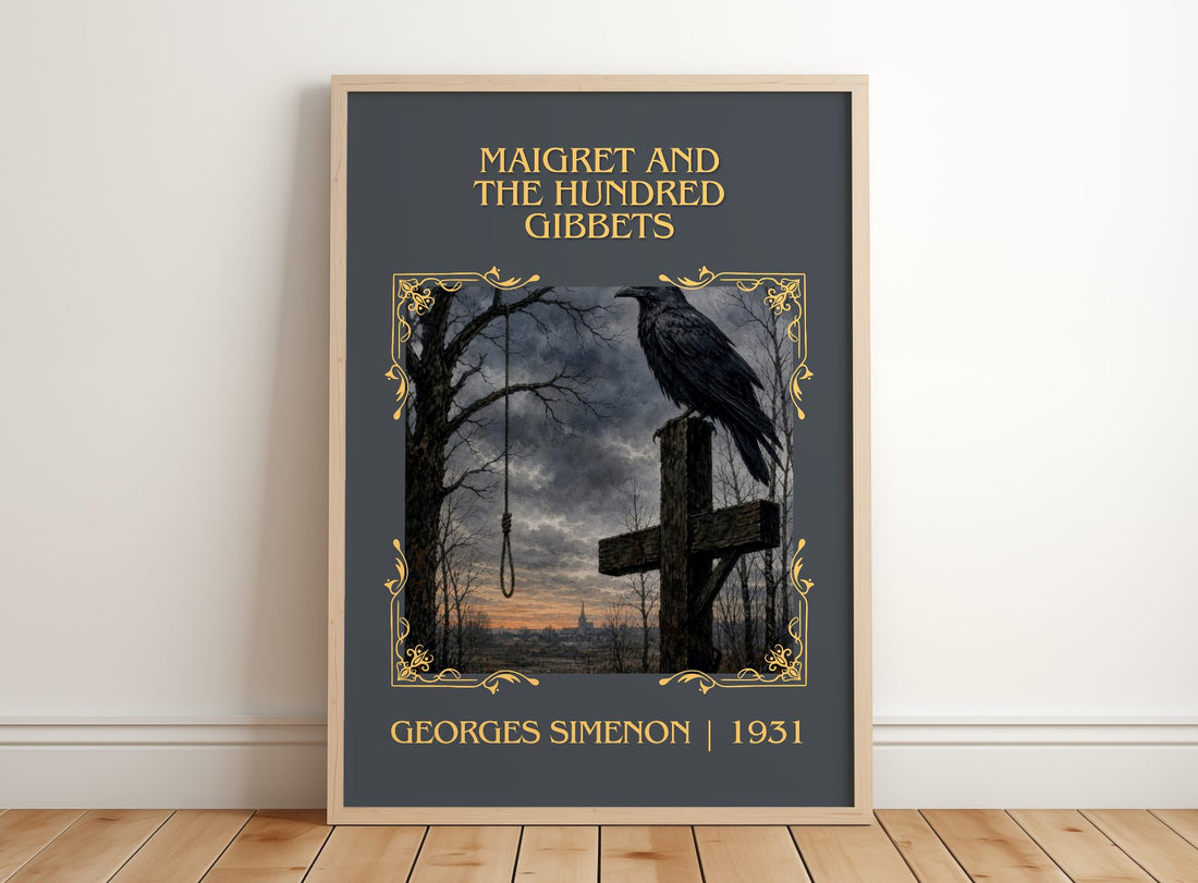 Maigret And The Hundred Gibbets Classic Book Art Print by G. Simenon – framed print leaning on a wooden floor