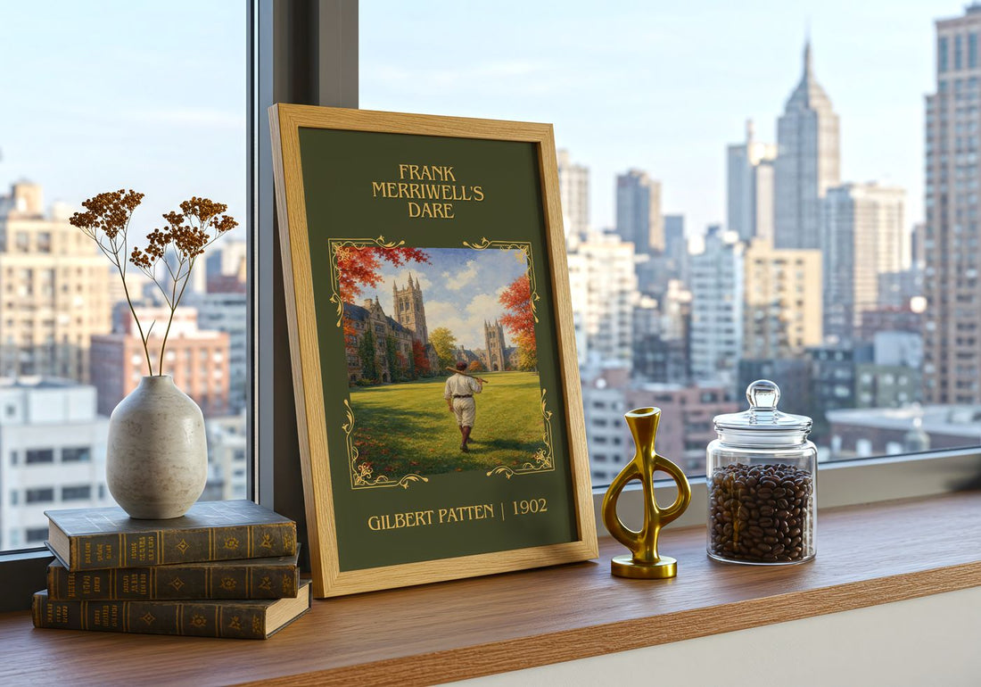 Frank Merriwell'S Dare Classic Book Art Print by Gilbert Patten – framed print on a city-view windowsill
