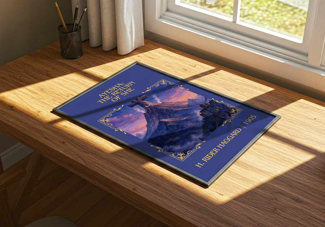 Ayesha: The Return Of She Classic Book Art Print by H. Rider Haggard – print on a sunlit desk