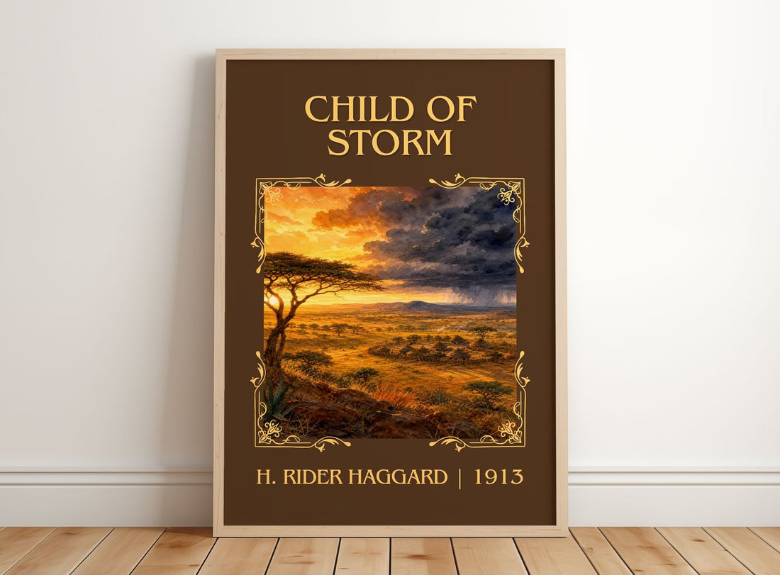 Child Of Storm Classic Book Art Print by H. Rider Haggard – framed print leaning on a wooden floor
