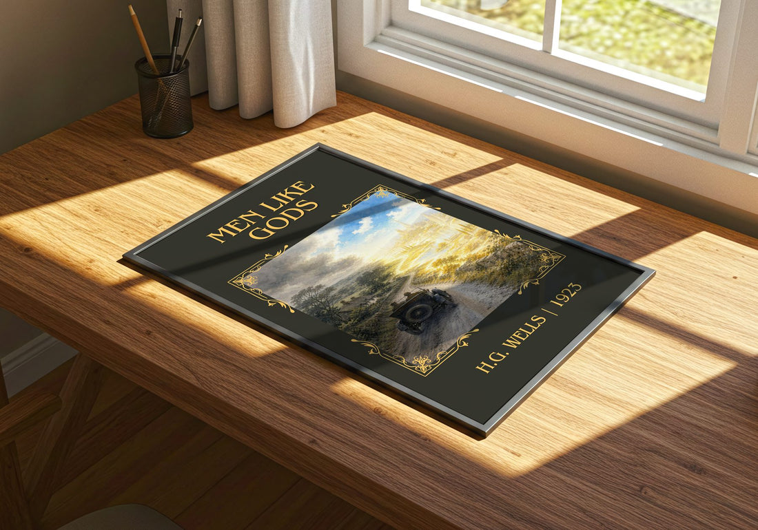 Men Like Gods Classic Book Art Print by H.G. Wells – print on a sunlit desk