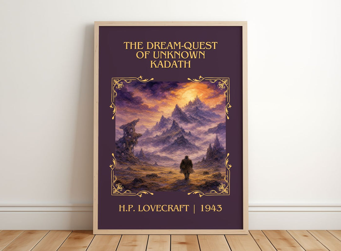 Dream-Quest Of Unknown Kadath Classic Book Art Print by H.P. Lovecraft – framed print leaning on a wooden floor