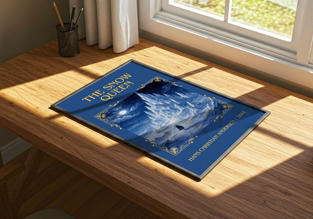 The Snow Queen Classic Book Art Print by Hans Christian Andersen – print on a sunlit desk
