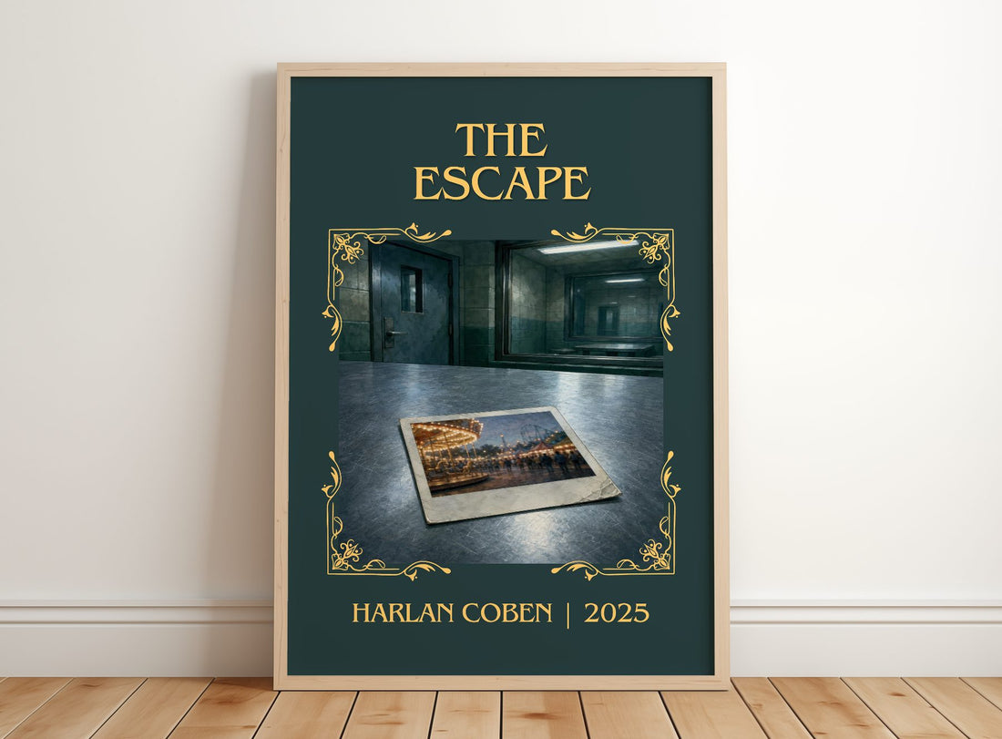 The Escape Classic Book Art Print by Harlan Coben – framed print leaning on a wooden floor