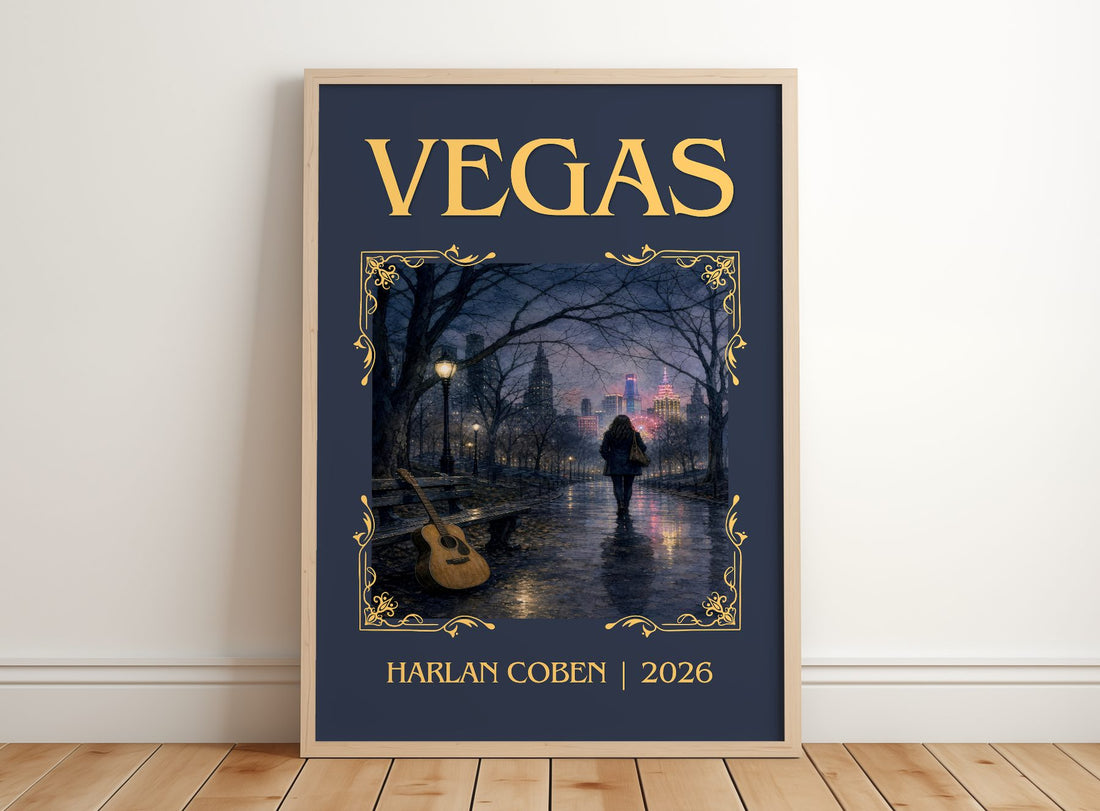 Vegas Classic Book Art Print by Harlan Coben – framed print leaning on a wooden floor