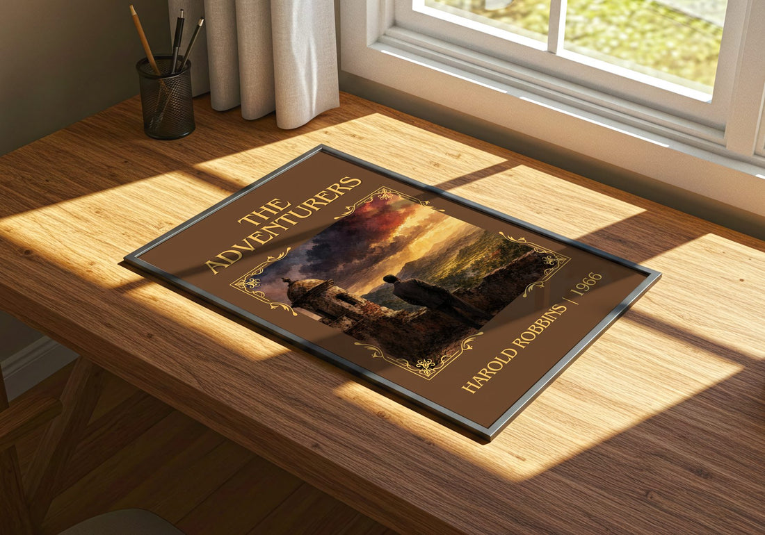 The Adventurers Classic Book Art Print by Harold Robbins – print on a sunlit desk