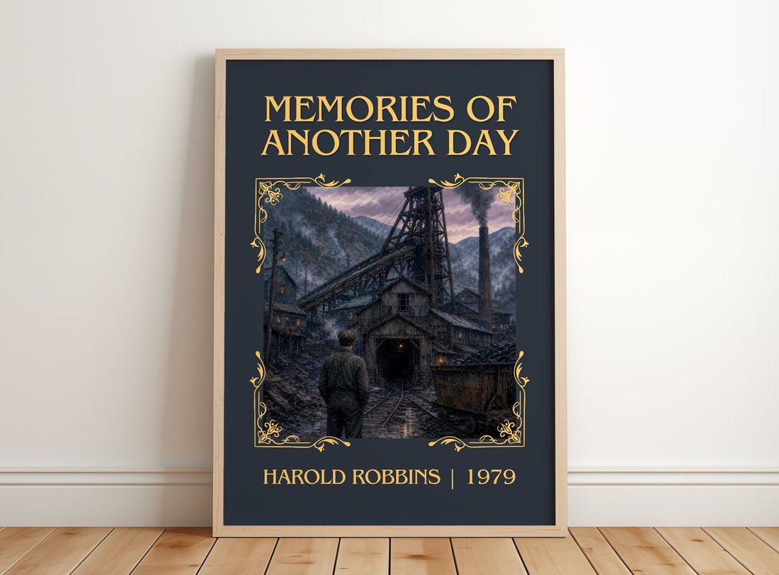 Memories Of Another Day Classic Book Art Print by Harold Robbins – framed print leaning on a wooden floor