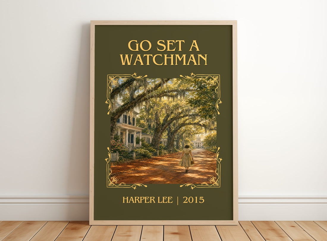 Go Set A Watchman Classic Book Art Print by Harper Lee – framed print leaning on a wooden floor