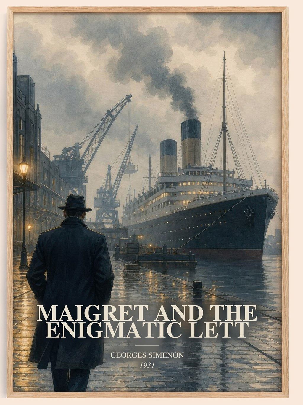 Maigret And The Enigmatic Lett watercolour book poster by Georges Simenon – framed literary art print