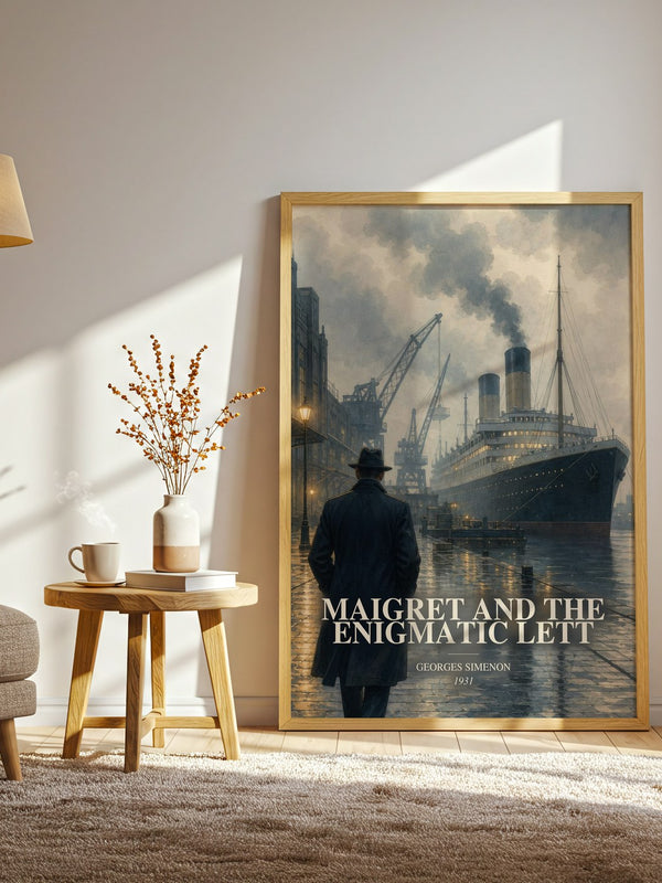 Maigret And The Enigmatic Lett watercolour print in frame leaning in hallway – mystery wall art