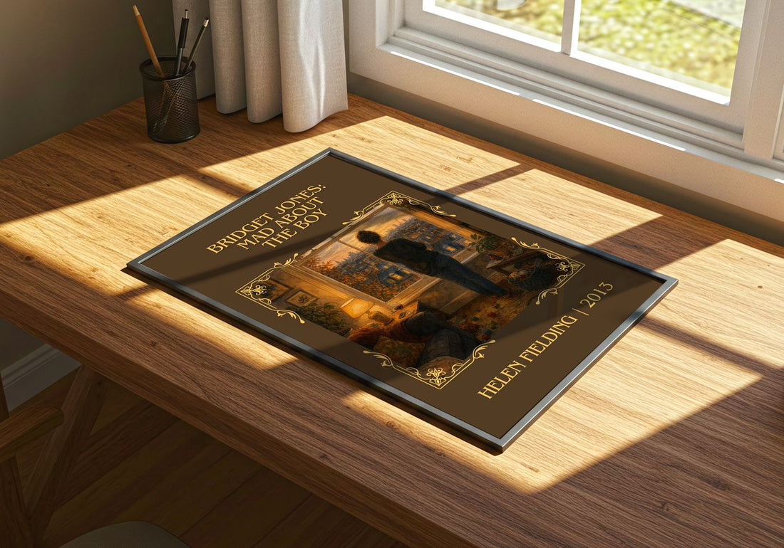 Bridget Jones: Mad About The Boy Classic Book Art Print by H. Fielding – print on a sunlit desk