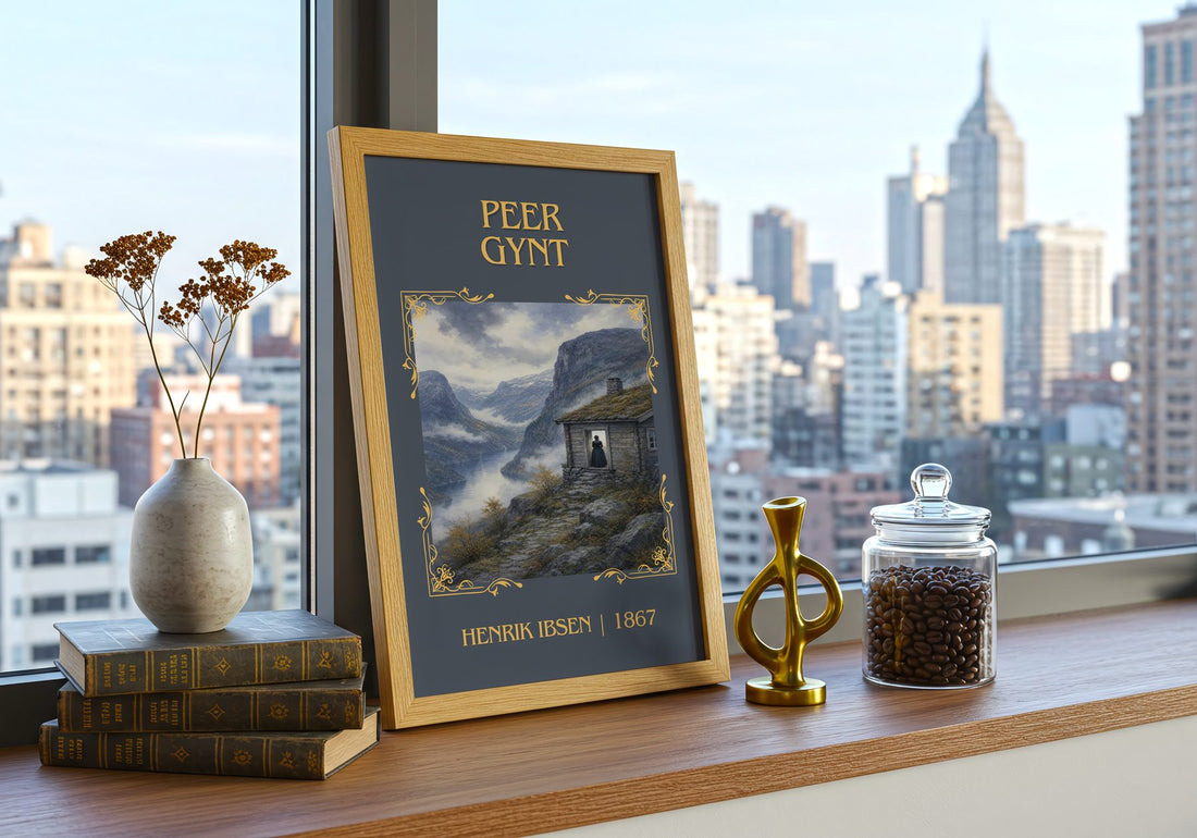 Peer Gynt Classic Book Art Print by Henrik Ibsen – framed print on a city-view windowsill