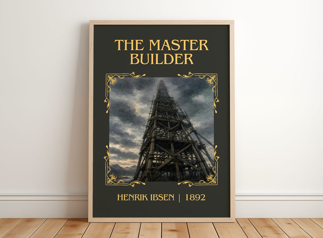 The Master Builder Classic Book Art Print by Henrik Ibsen – framed print leaning on a wooden floor