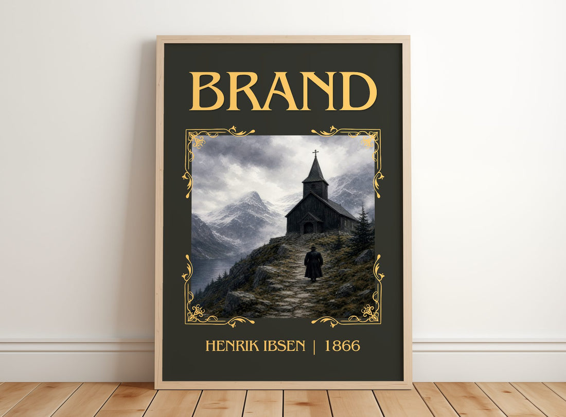 Brand Classic Book Art Print by Henrik Ibsen – framed print leaning on a wooden floor