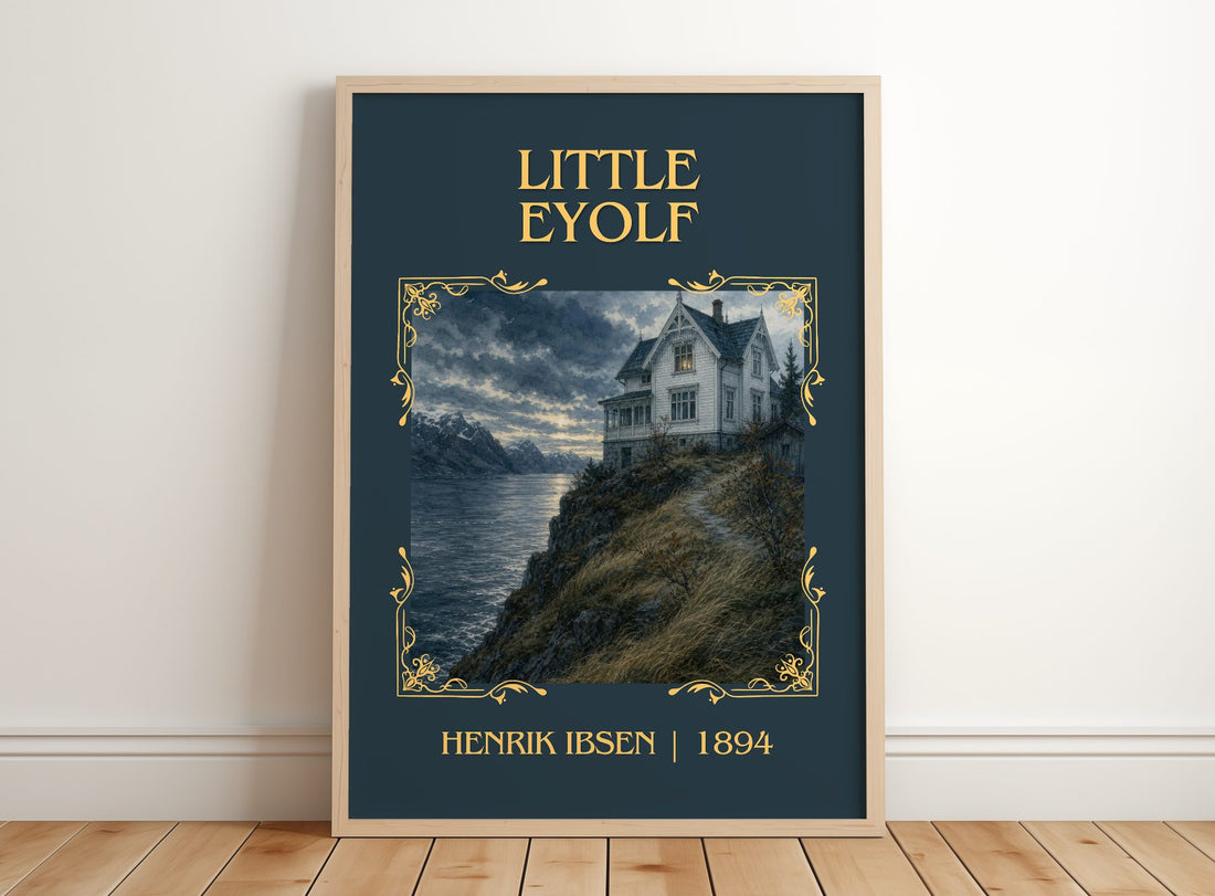 Little Eyolf Classic Book Art Print by Henrik Ibsen – framed print leaning on a wooden floor