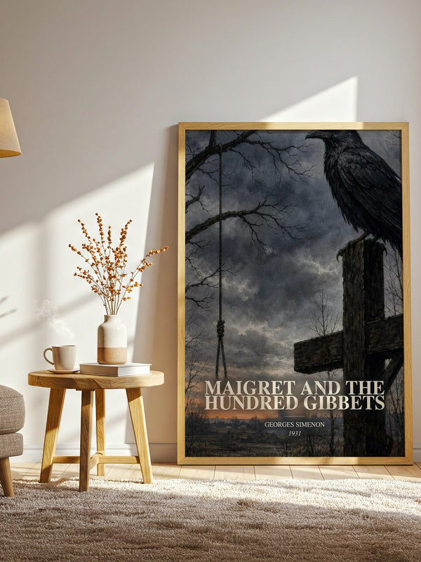 Maigret And The Hundred Gibbets watercolour print in frame leaning in hallway – mystery wall art