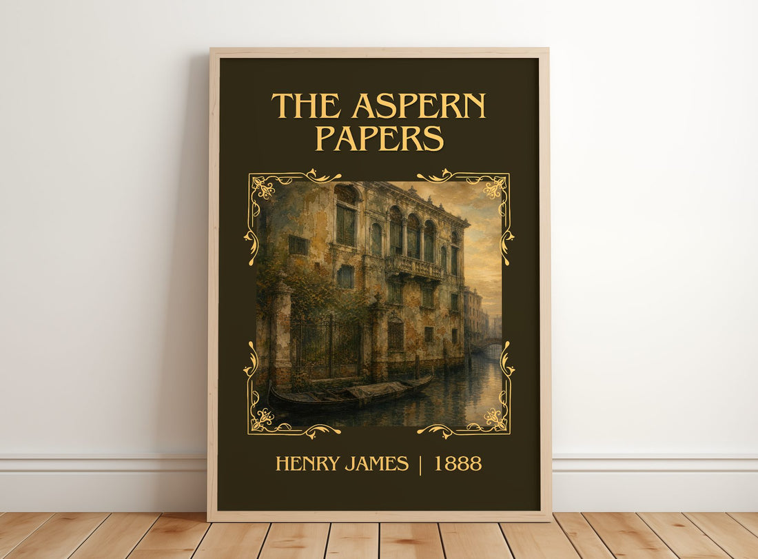 The Aspern Papers Classic Book Art Print by Henry James – framed print leaning on a wooden floor