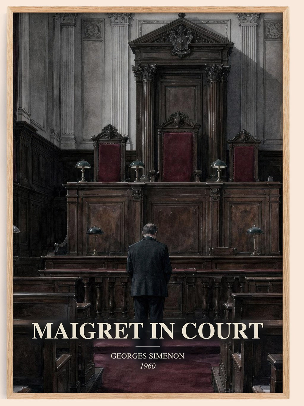 Maigret In Court watercolour book poster by Georges Simenon – framed literary art print