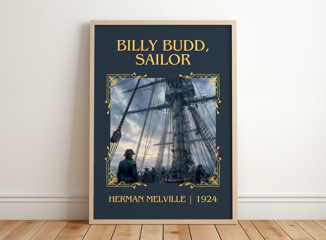 Billy Budd, Sailor Classic Book Art Print by Herman Melville – framed print leaning on a wooden floor