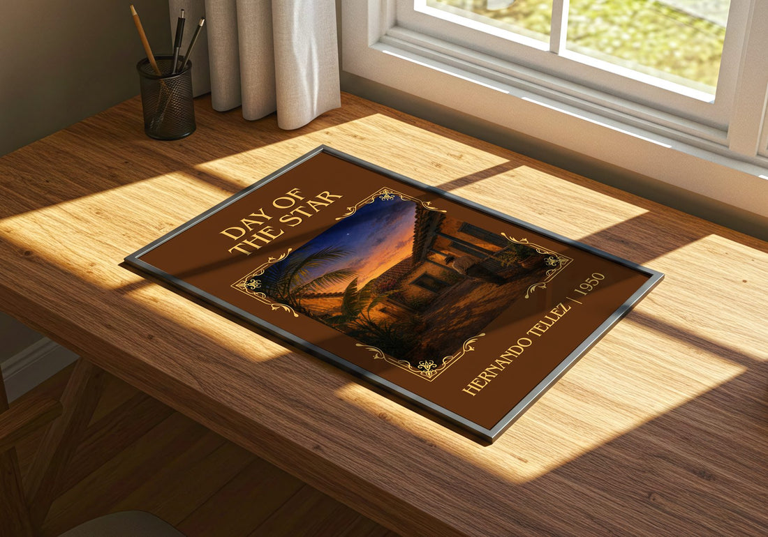 Day Of The Star Classic Book Art Print by Hernando Téllez – print on a sunlit desk