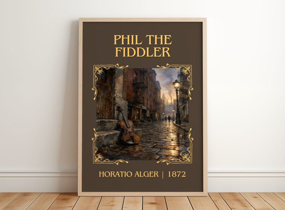 Phil The Fiddler Classic Book Art Print by Horatio Alger – framed print leaning on a wooden floor