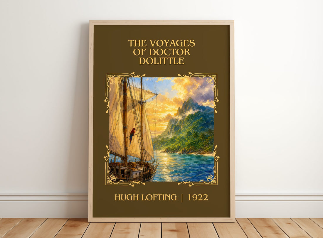 The Voyages Of Doctor Dolittle Classic Book Art Print by Hugh Lofting – framed print leaning on a wooden floor