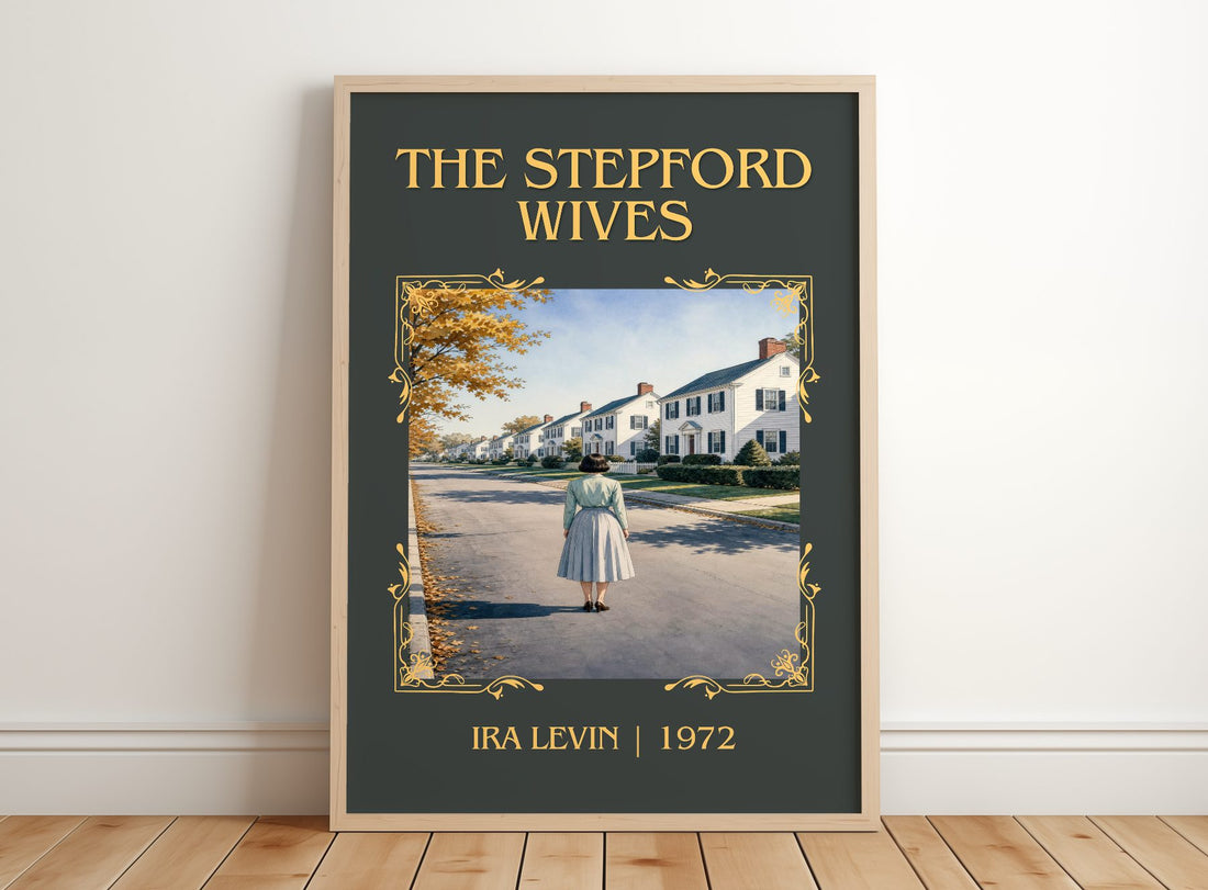 The Stepford Wives Classic Book Art Print by Ira Levin – framed print leaning on a wooden floor