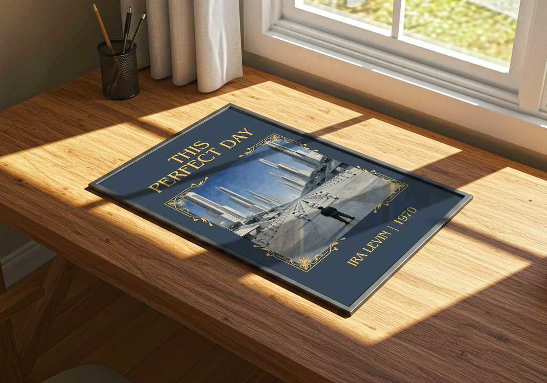 This Perfect Day Classic Book Art Print by Ira Levin – print on a sunlit desk
