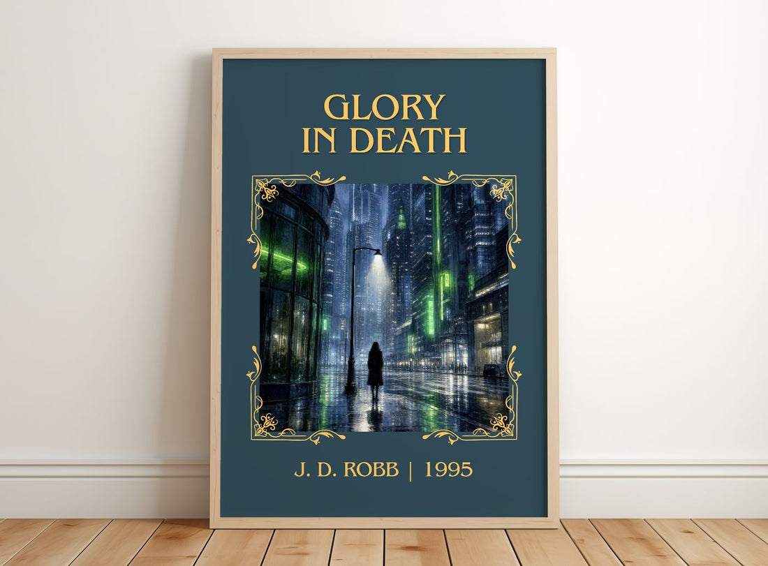 Glory In Death Classic Book Art Print by J. D. Robb – framed print leaning on a wooden floor
