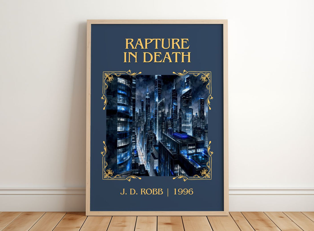 Rapture In Death Classic Book Art Print by J. D. Robb – framed print leaning on a wooden floor