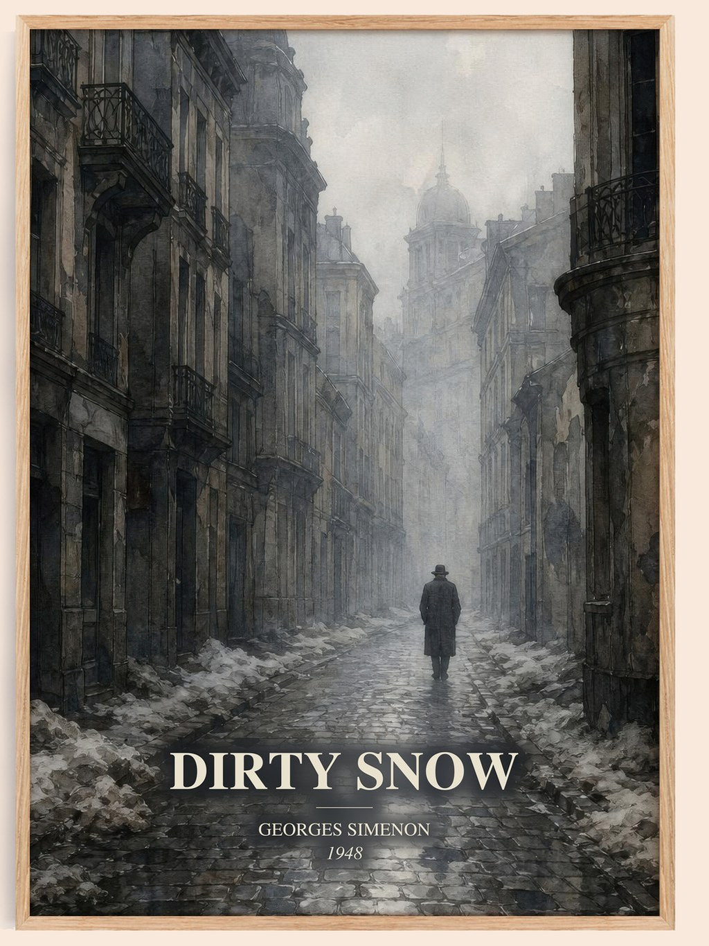 Dirty Snow watercolour book poster by Georges Simenon – framed literary art print