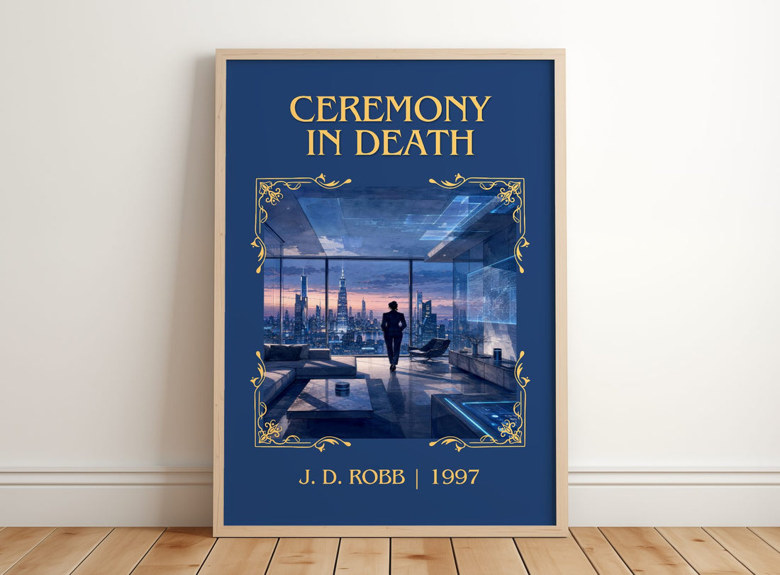 Ceremony In Death Classic Book Art Print by J. D. Robb – framed print leaning on a wooden floor