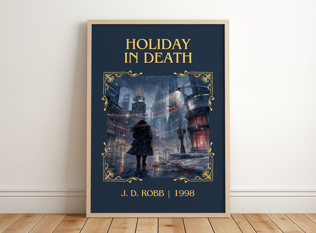 Holiday In Death Classic Book Art Print by J. D. Robb – framed print leaning on a wooden floor