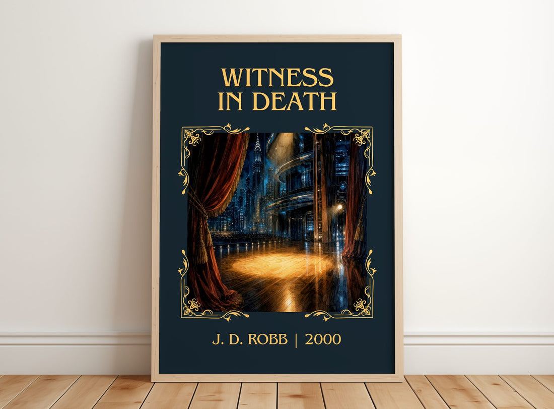Witness In Death Classic Book Art Print by J. D. Robb – framed print leaning on a wooden floor