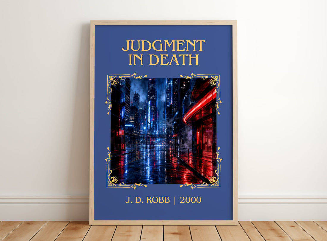 Judgment In Death Classic Book Art Print by J. D. Robb – framed print leaning on a wooden floor