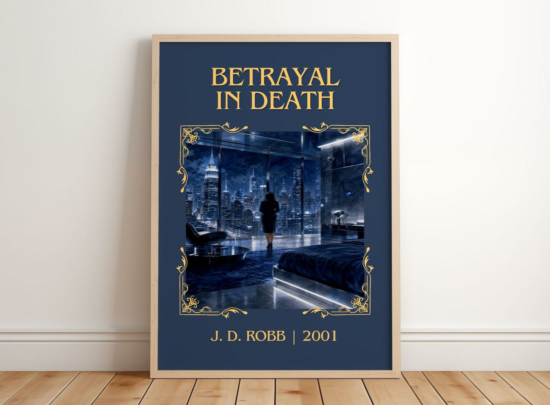 Betrayal In Death Classic Book Art Print by J. D. Robb – framed print leaning on a wooden floor