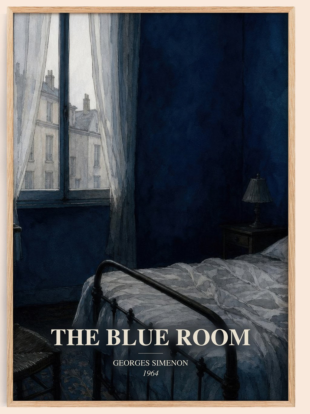 The Blue Room watercolour book poster by Georges Simenon – framed literary art print