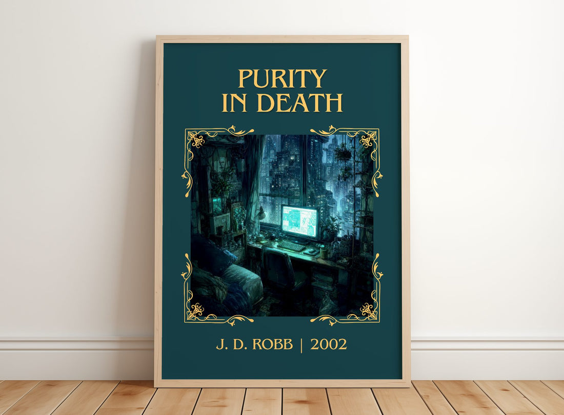 Purity In Death Classic Book Art Print by J. D. Robb – framed print leaning on a wooden floor