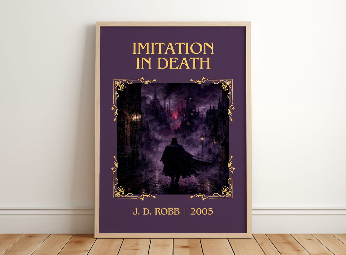 Imitation In Death Classic Book Art Print by J. D. Robb – framed print leaning on a wooden floor