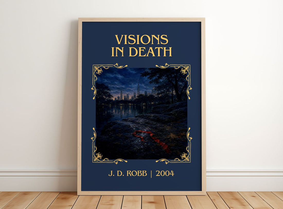 Visions In Death Classic Book Art Print by J. D. Robb – framed print leaning on a wooden floor