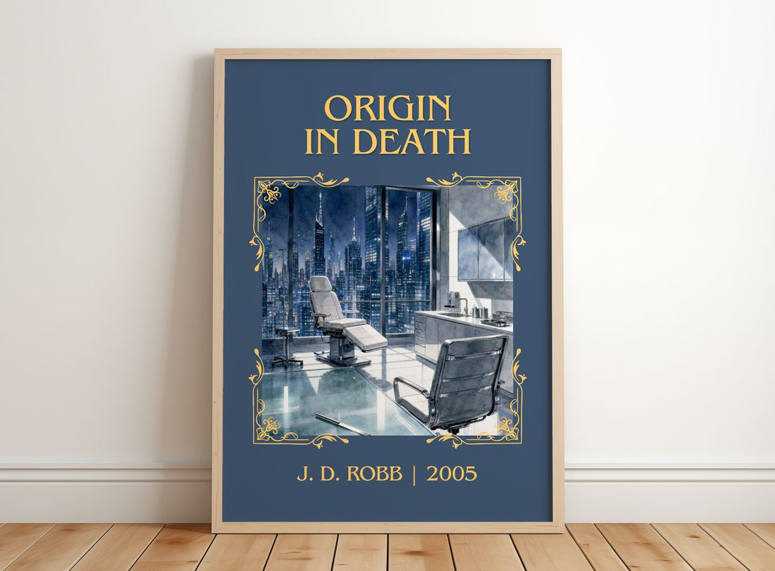 Origin In Death Classic Book Art Print by J. D. Robb – framed print leaning on a wooden floor