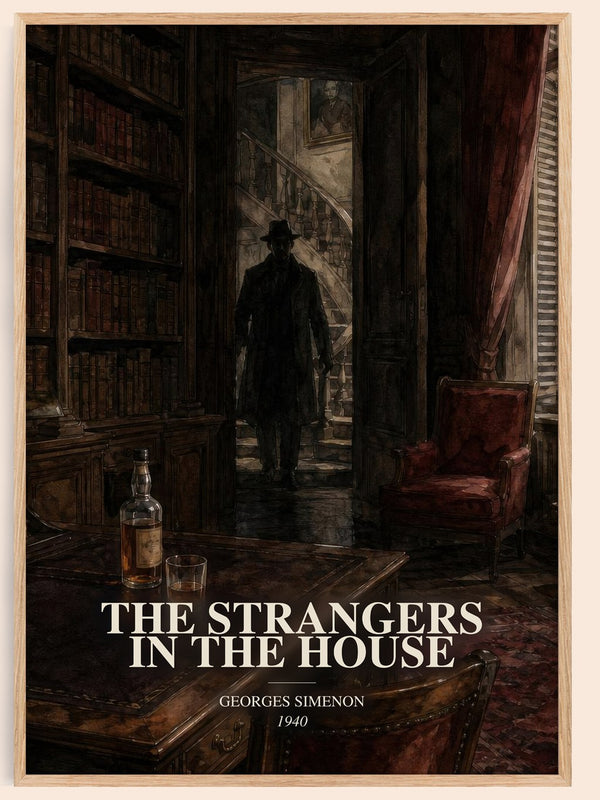 The Strangers In The House watercolour book poster by Georges Simenon – framed literary art print