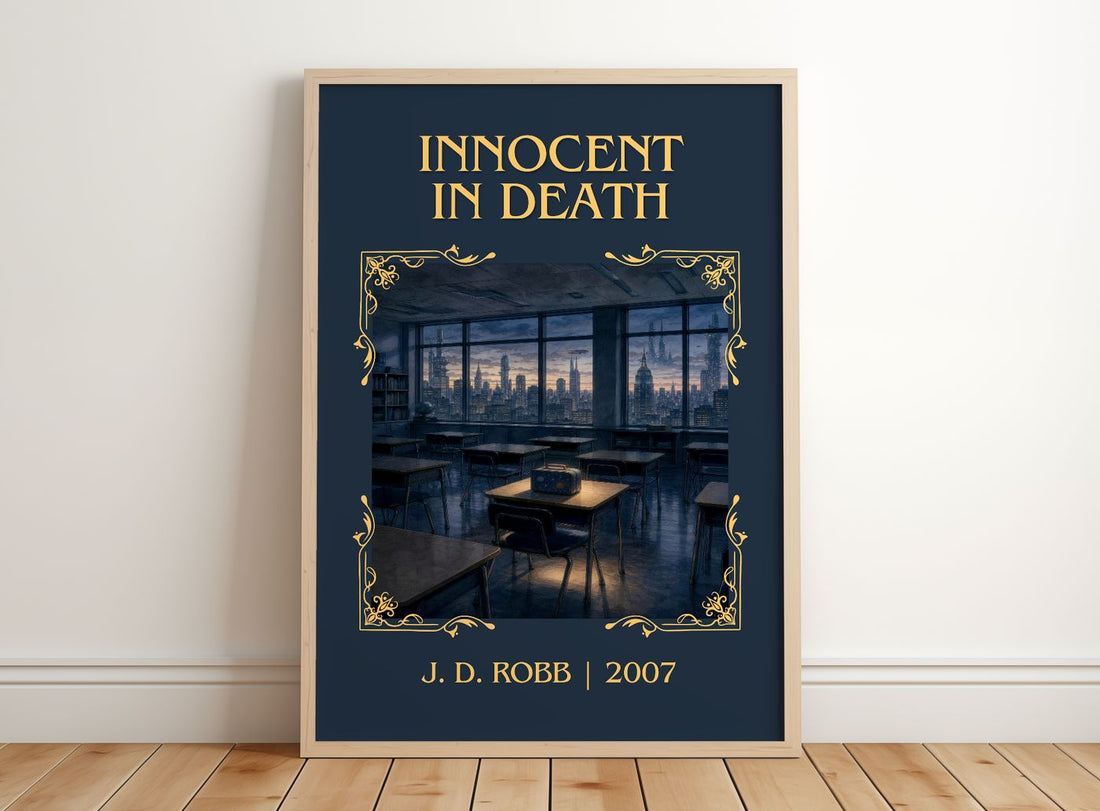 Innocent In Death Classic Book Art Print by J. D. Robb – framed print leaning on a wooden floor