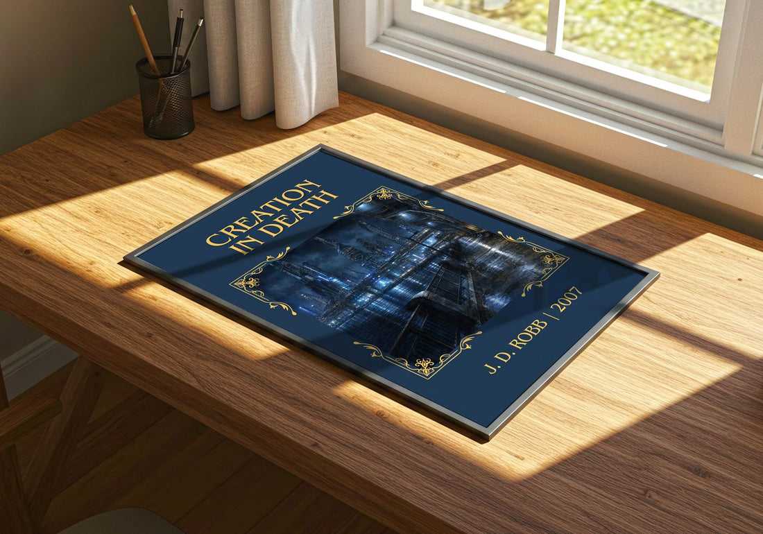 Creation In Death Classic Book Art Print by J. D. Robb – print on a sunlit desk