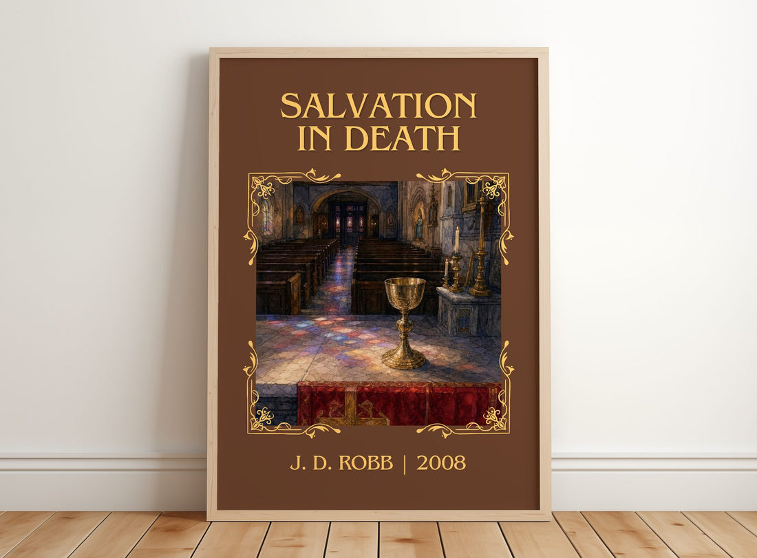 Salvation In Death Classic Book Art Print by J. D. Robb – framed print leaning on a wooden floor