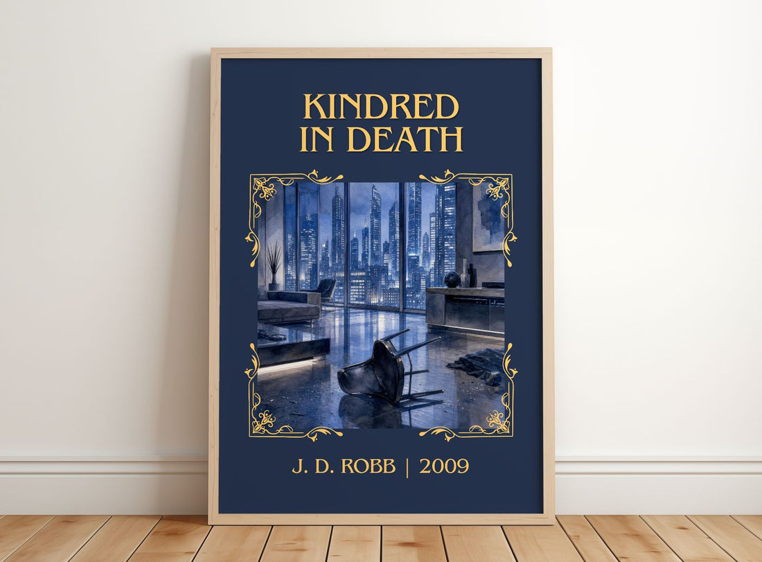 Kindred In Death Classic Book Art Print by J. D. Robb – framed print leaning on a wooden floor