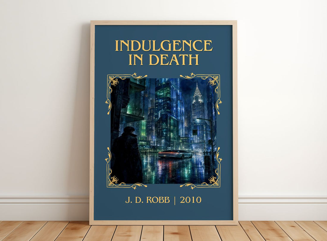 Indulgence In Death Classic Book Art Print by J. D. Robb – framed print leaning on a wooden floor