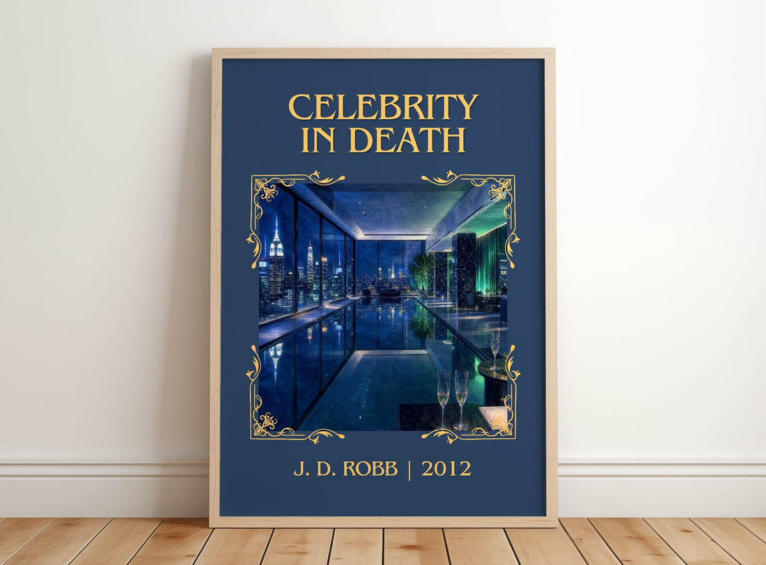 Celebrity In Death Classic Book Art Print by J. D. Robb – framed print leaning on a wooden floor